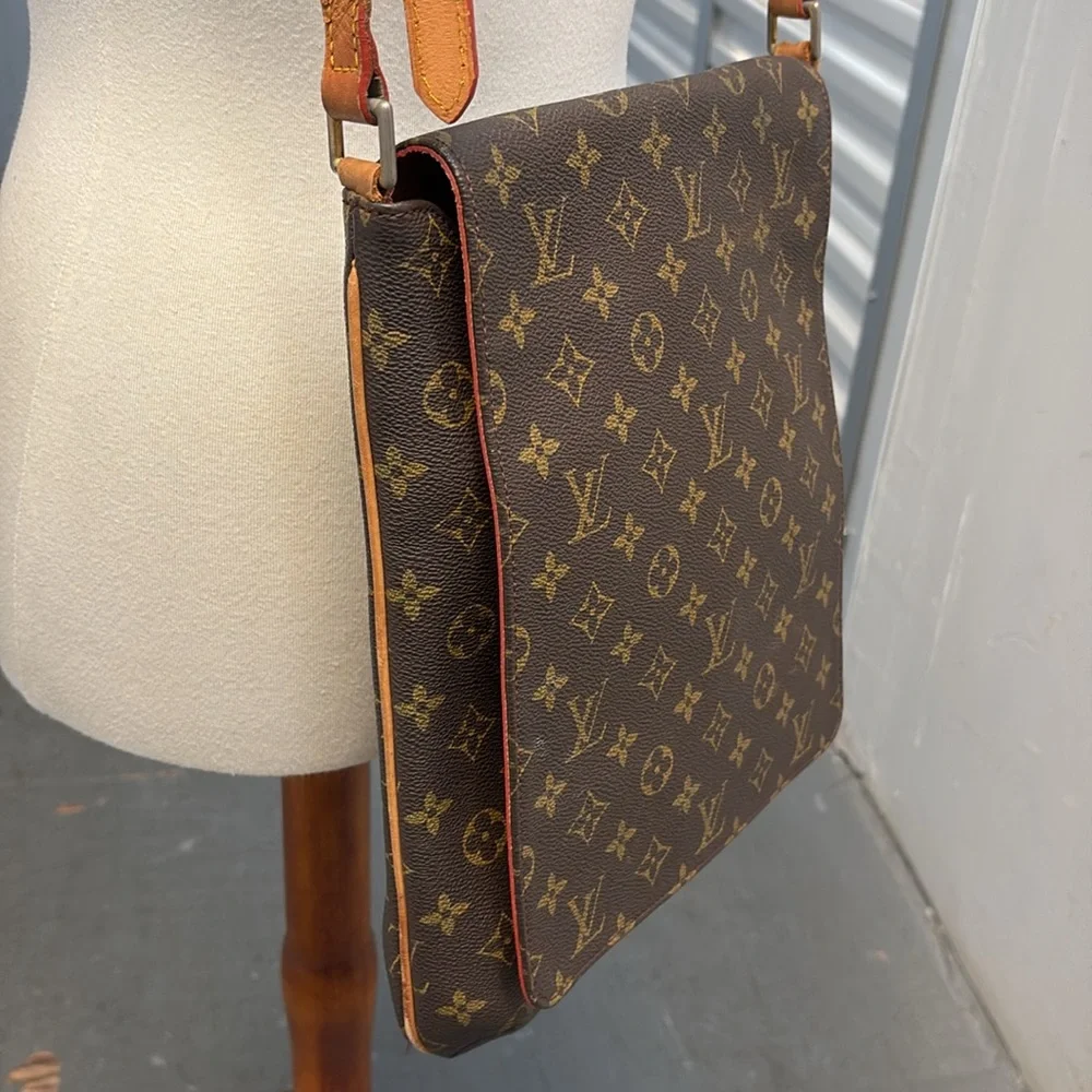 Louis Vuitton Brown Monogram Messenger Bag with Tan Strap